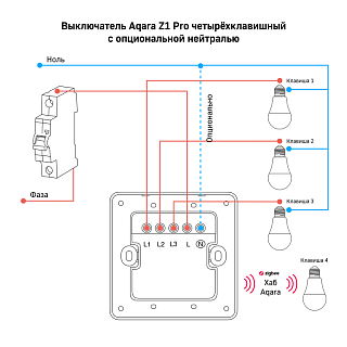 Умный настенный выключатель Aqara Z1 Pro (4 клавиши), белый