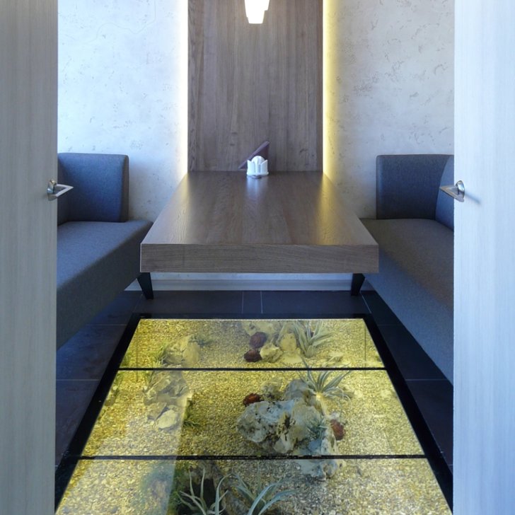 Сухой аквариум со светодиодной подсветкой, встроенный в пол