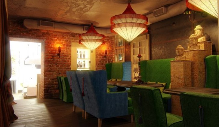 Светодиодная подсветка в зале ресторана