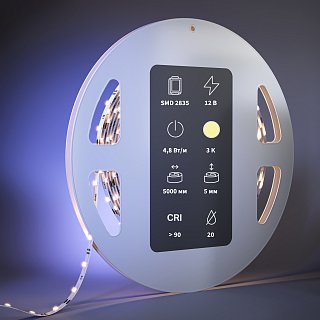 Светодиодная лента Ultra 12В 2835 4,8Вт/м 3000К 5м IP 20 201103