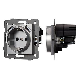Механизм розетки с USB зарядкой SCT-MUAA-PL-GR-V (250V, 16A) (Arlight, -)