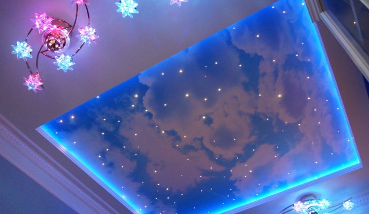 Многоцветная светодиодная люстра и светодиодная подсветка в детской комнате