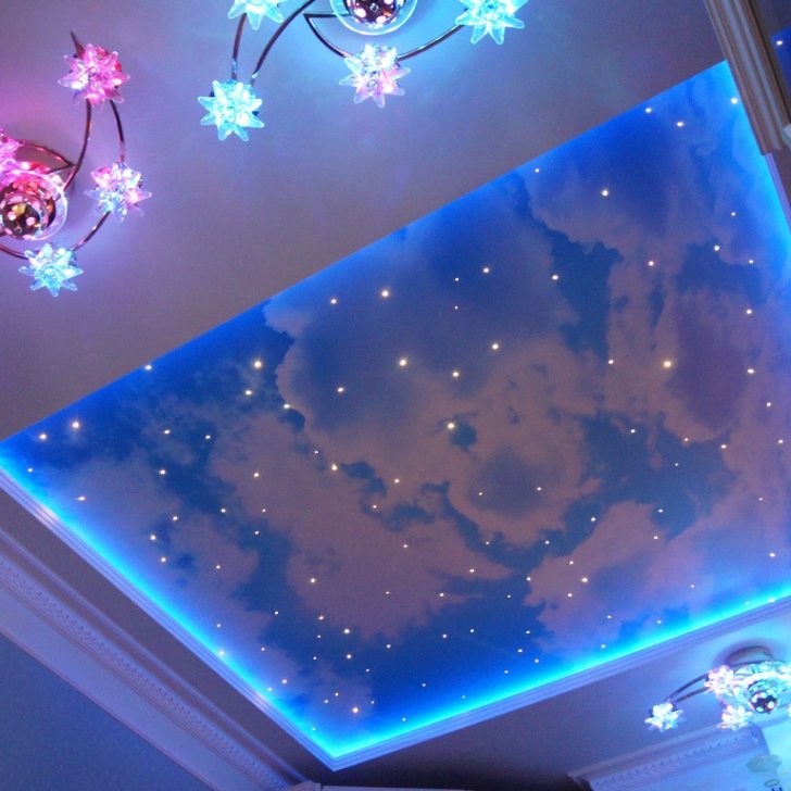 Многоцветная светодиодная люстра и светодиодная подсветка в детской комнате