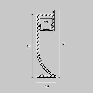 Алюминиевый профиль плинтус 53×14 (Серебро, 2 м), ALM-5314-S-2M