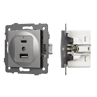 Механизм USB розетки SCT-MUAC-PL-GR-V (5V, 3A, QC4) (Arlight, -)