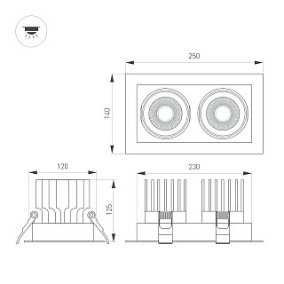 Светильник MS-VORTEX-BUILT-S250x140-2x30W Day4000 (WH-WH, 30 deg, 230V) (Arlight, IP20 Металл, 5 лет)
