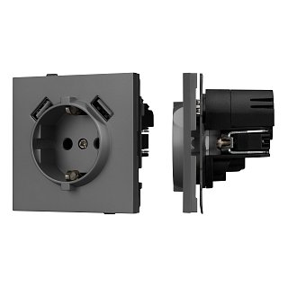 Механизм розетки с USB зарядкой SCT-TENDO-MUAA-SFPL-GR (230V, 16A) (Arlight, -)