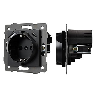 Механизм розетки с USB зарядкой SCT-MUAC-PL-BK-V (250V, 16A) (Arlight, -)