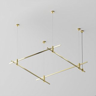 Готовая конструкция квадратная двухуровневая на тросовых подвесах Hang без светильников и блока питания, латунь