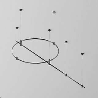 Готовая конструкция круглая + прямая двухуровневая на тросовых подвесах Hang без светильников и блока питания, черный