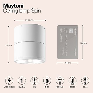 Потолочный светильник Spin 3000К 12Вт IP 54