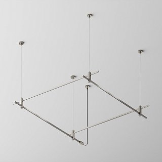 Готовая конструкция квадратная двухуровневая на тросовых подвесах Hang без светильников и блока питания, платина