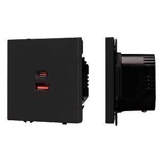 Механизм розетки с быстрой USB зарядкой SCT-NOBE-MUAC-SFPL-FC-BK (65W, QC3) (Arlight, Черный оникс)