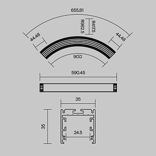 Радиусный профиль 35x35 Ø800мм 1/4 круга черный