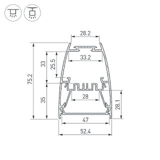 Профиль LINE-5075-U-HONEYCOMB-2000 BLACK (Arlight, Алюминий)