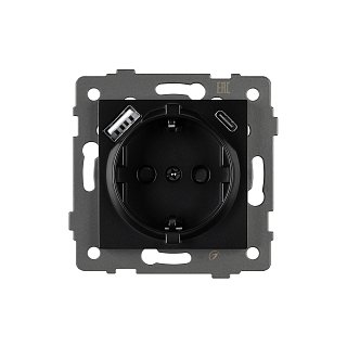 Механизм розетки с USB зарядкой SCT-MUAC-PL-BK-V (250V, 16A) (Arlight, -)