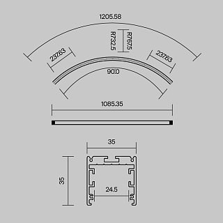 Радиусный профиль 35x35 Ø1500мм 1/4 круга черный