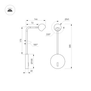 Светильник SP-OTTORI-LONG-WALL-6W Warm3000 (BK, 30 deg, 230V) (Arlight, IP20 Металл, 3 года)