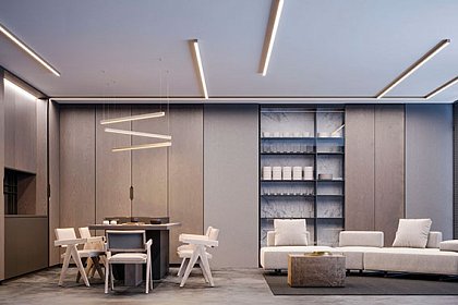 Линии света в студии в стиле минимализм