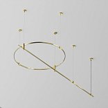 Готовая конструкция круглая + прямая двухуровневая на тросовых подвесах Hang без светильников и блока питания, латунь