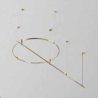 Готовая конструкция круглая + прямая двухуровневая на тросовых подвесах Hang без светильников и блока питания, латунь