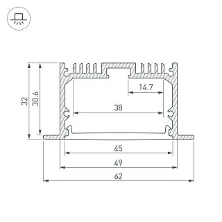 Профиль с экраном SL-LINIA62-F-2500 ANOD+OPAL (Arlight, Алюминий)