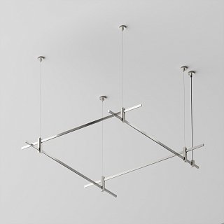 Готовая конструкция квадратная двухуровневая на тросовых подвесах Hang без светильников и блока питания, платина