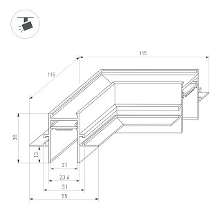 Коннектор угловой MAG-CON-2538-FDW-L90 (BK) (Arlight, IP20 Металл, 5 лет)