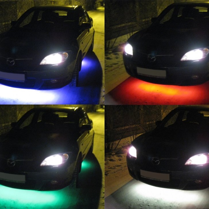 Многоцветная подсветка днища автомобиля светодиодной RGB лентой