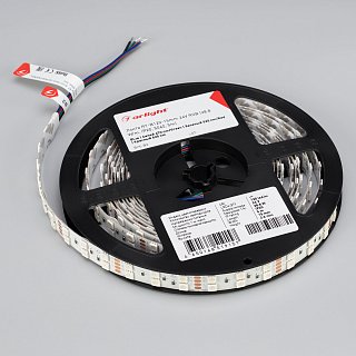 Светодиодная лента RT-B120-15mm 24V RGB (28.8 W/m, IP20, 5060, 5m) (Arlight, Открытый)