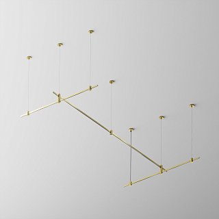Готовая конструкция прямая 2м х 1м двухуровневая на тросовых подвесах Hang без светильников и блока питания, латунь