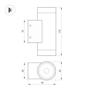 Светильник LGD-RAY-WALL-TWIN-R65-2x9W Warm3000 (GR, 23 deg, 230V) (Arlight, IP65 Металл, 3 года)