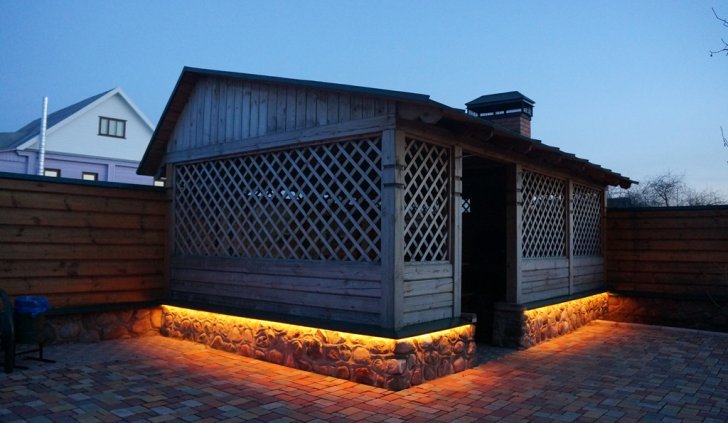 Многоцветная подсветка фасада здания герметичной светодиодной лентой Arlight