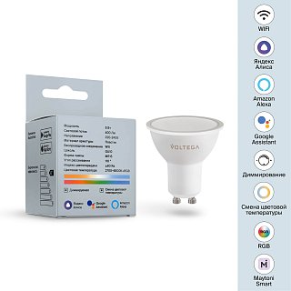 Светодиодная лампа Wi-Fi MR16 GU10 5,5W 2700K-6500K MIX-RGB DIM 110°