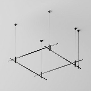 Готовая конструкция квадратная двухуровневая на тросовых подвесах Hang без светильников и блока питания, латунь